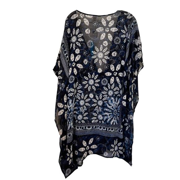 Bleu by Rod Beattie Take a Dip Blue Printed Caftan Cover-Up Size Large NWT - Picture 6 of 10